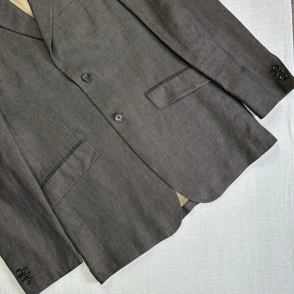 Banana Republic Linen Blazer Sport Coat Slub Men 38R Brown Beige Stripe